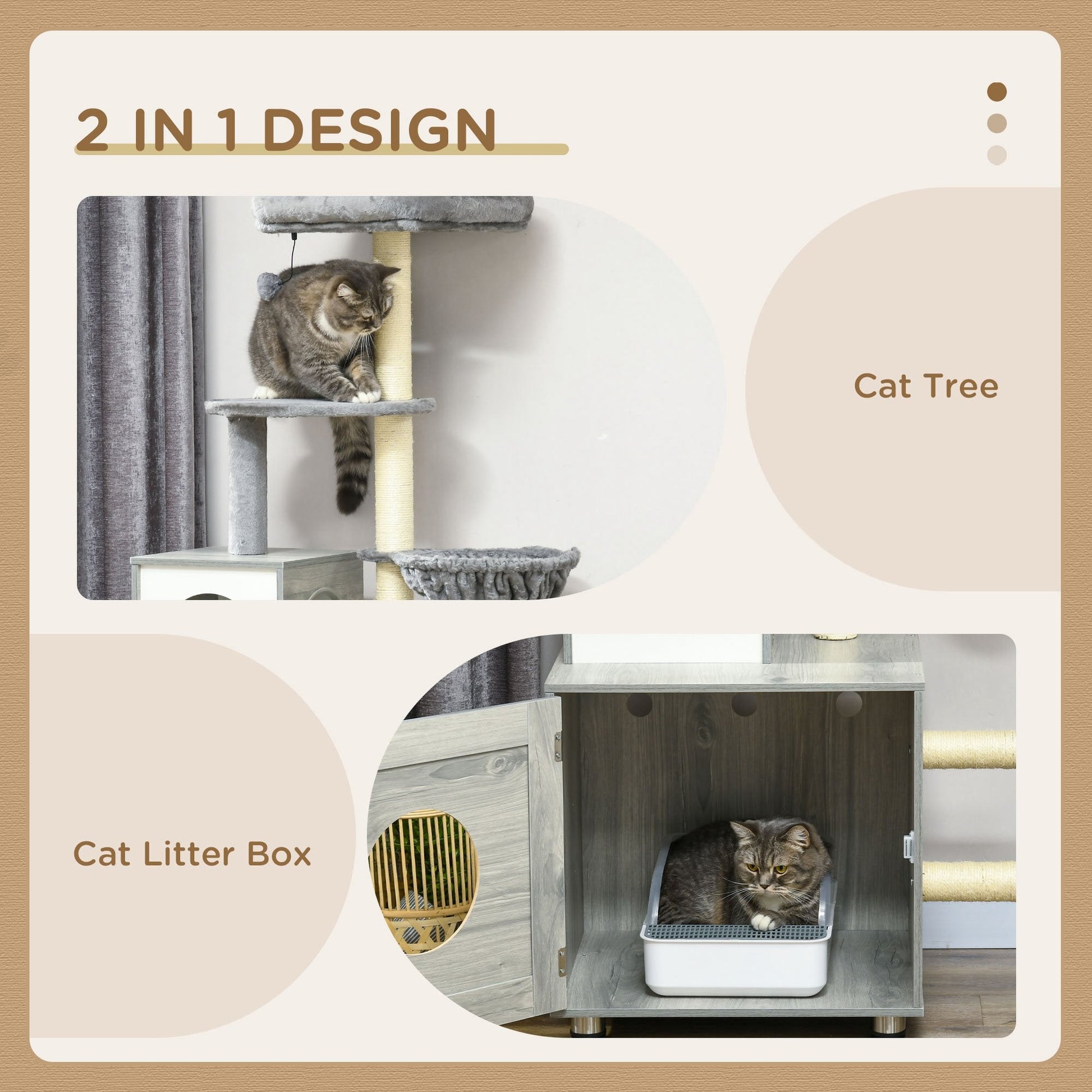 Enclosed Cat Litter Box with Cat House, Cat Bed, Scratching Posts, Platforms for Indoor Cats Use, Grey-3