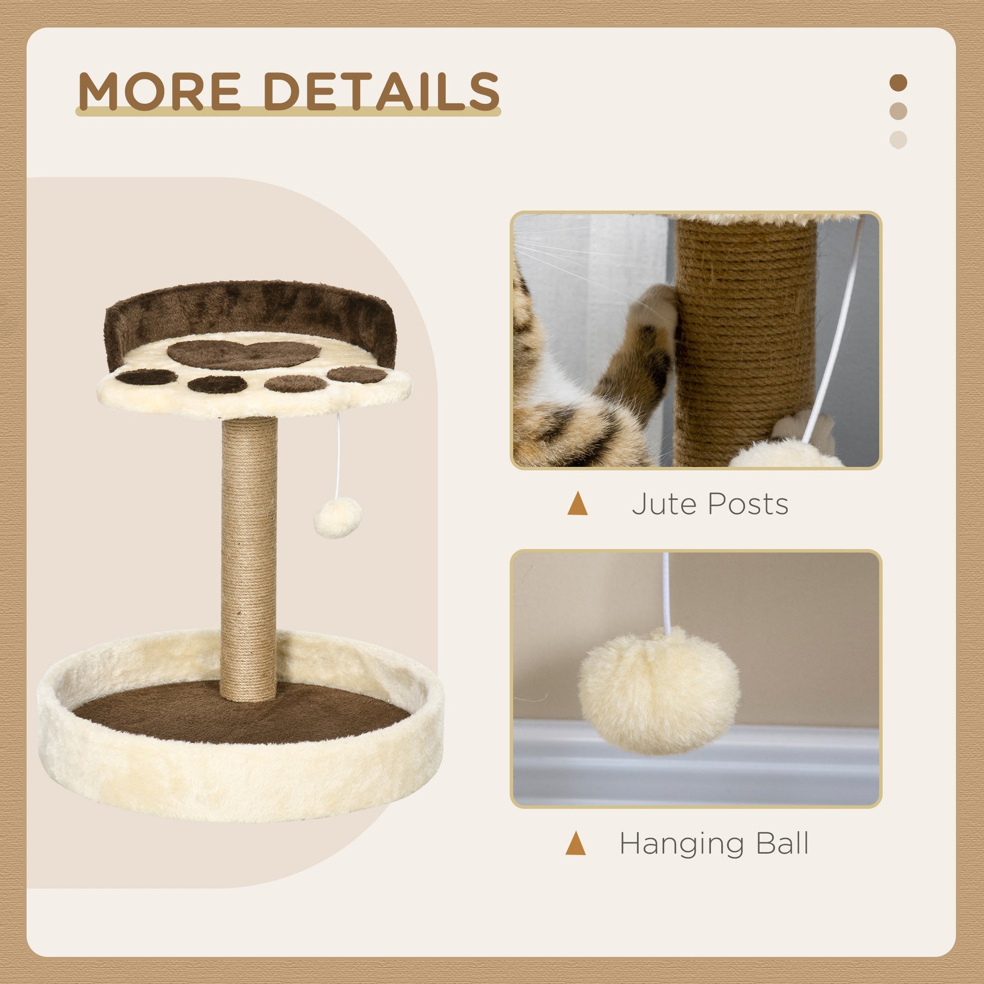 44cm Cat Tower, Cat Tree for Indoor Cats, with Sisal Cat Scratching Post, Toy Ball - Brown-4
