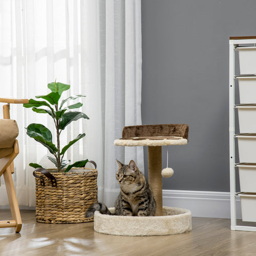 44cm Cat Tower, Cat Tree for Indoor Cats, with Sisal Cat Scratching Post, Toy Ball - Brown-1
